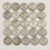 25 Walking Liberty Half Dollars