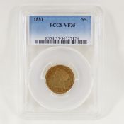 1881 $5 Gold Liberty Head PCGS VF35