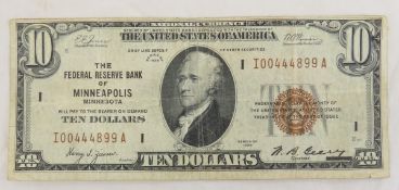 1929 $10 National Currency Note Fed Res Mpls MN