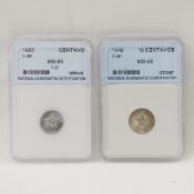 1949 Cuba 10 Centavos & 1963 1 Centavo NNC MS65
