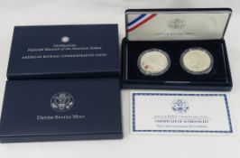2 2001 American Buffalo Silver Dollars Proof & Unc