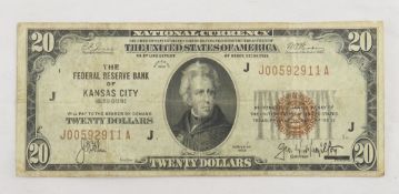 1929 $20 National Currency Note Kansas City MO
