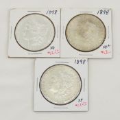 3 XF 1898 Morgan Silver Dollars