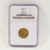 1885 $5 Gold Liberty Head NGC AU55