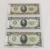 1928 $20 Gold Cert & 2 1934 $20 Fed Reserve Notes