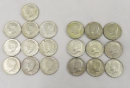 10 1964 & 9 1965-1970 Silver Kennedy Half Dollars