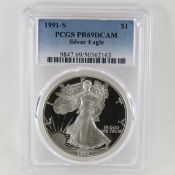 1991 S American Silver Eagle PCGS PR69DCAM