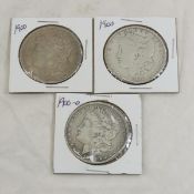 3 Morgan Silver Dollars 1900 x 2 & 1900 O