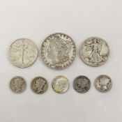1884 O Morgan Silver Dollar, 2 Walkers & 5 Mercury