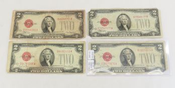 4 1928 $2 Red Seal Notes