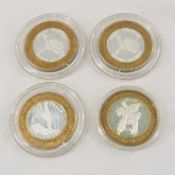 4 .999 Silver Center Collector Casino Tokens