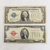 1928 A $1 Funny Back & 1928 G $2 Red Seal Note