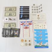Mixed coins & notes, Cheerios pennies, silver mint