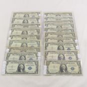 20 sleeved $1 Silver Certificates, 7 star notes