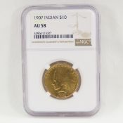 1907 $10 Gold Indian Head NGC AU58