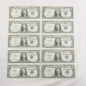 10 Nice 1957 $1 Silver Certificates