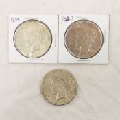 1922 P, D, S Peace Silver Dollars
