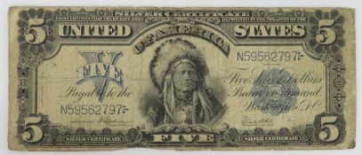 1899 $5 Silver Certificate Indian Chief Large Note