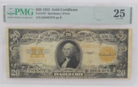 1922 $20 Gold Certificate PMG VF25