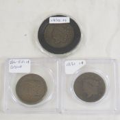 3 Coronet Head Large Cents 1831, 1835, & no date