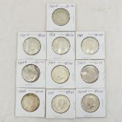 10 1964 Kennedy Silver Half Dollars $5 face