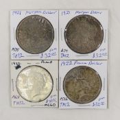 2 1921 Morgan & 2 1922 Peace Silver Dollars