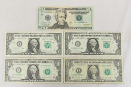 5 odd serial number US notes, $20 with 5 two's