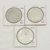 3 AU Morgan Silver Dollars 1896, 1898, 1900
