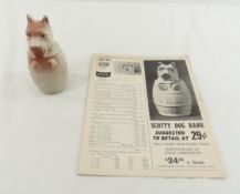 SM&N Co Wood Compo Scotty Dog in Barrel Bank