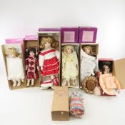 7 Vintage Porcelain Collector Dolls in Boxes