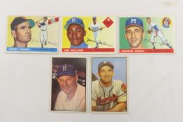 2 1953 and 3 1955 Topps Baseball Cards