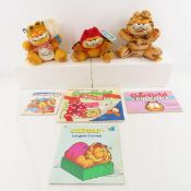 4 Garfield Books & 3 Window Hang-On Plush
