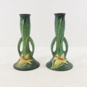 2 Roseville Pottery Green Zephyr Vases 201-7