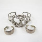 Art Nouveau OTIS signed Sterling Cuff Bracelet