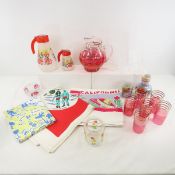 Frosted glass waffle set, juice set & linens