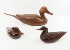 3 carved wood duck decoys- Bundy, DU La Croix