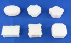 6 Vintage Milk Glass Powder Jars