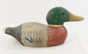 Carved wood duck decoy, signed