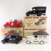 4 Jim Beam car decanters, 3 full & 3 have boxes