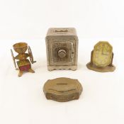 Cast Iron Grinder, Art Deco Clock & 2 Banks