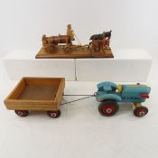 Wood horse drawn cart & tractor with cart