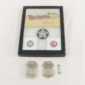 Earle Brown Governor Buttons, 2 Jr. Fire Badges