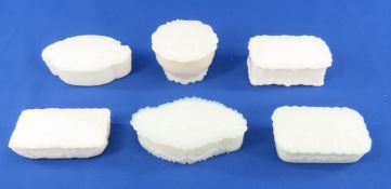 6 Vintage Milk Glass Powder Jars