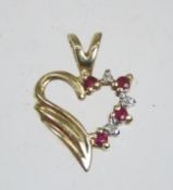 14kt Gold, Ruby & Diamond Heart Pendant 1.5g