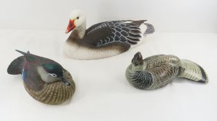 3 damaged duck decoys- Bouillet, DU, Olson