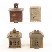 4 Cast Iron Vintage Building Coin Banks