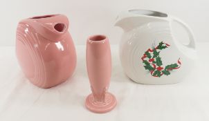 Fiesta Christmas and Rose Disk Pitchers & Bud Vase