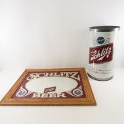 Schlitz Beer Mirror & Metal Trash Can