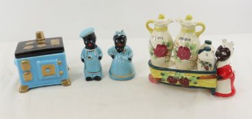 Black Americana Grease Jar, S&P & Condiment set
