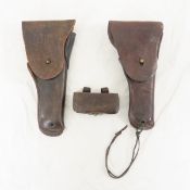 2 US Military leather holsters & ammo pouch